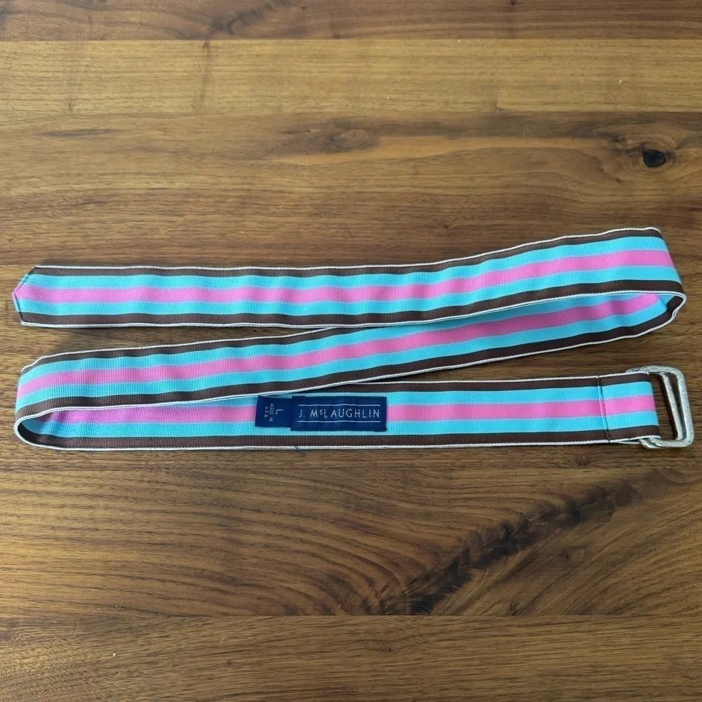 J. MCLAUGHLIN Blue PINK brown Stripe Fabric Belt L preppy 43”
